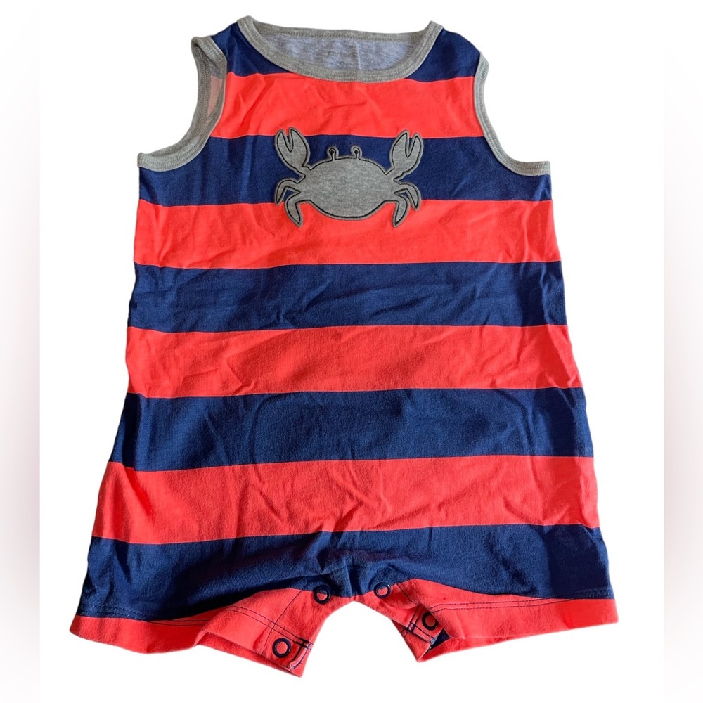 Carter’s Neon Orange & Navy Striped Crab Romper